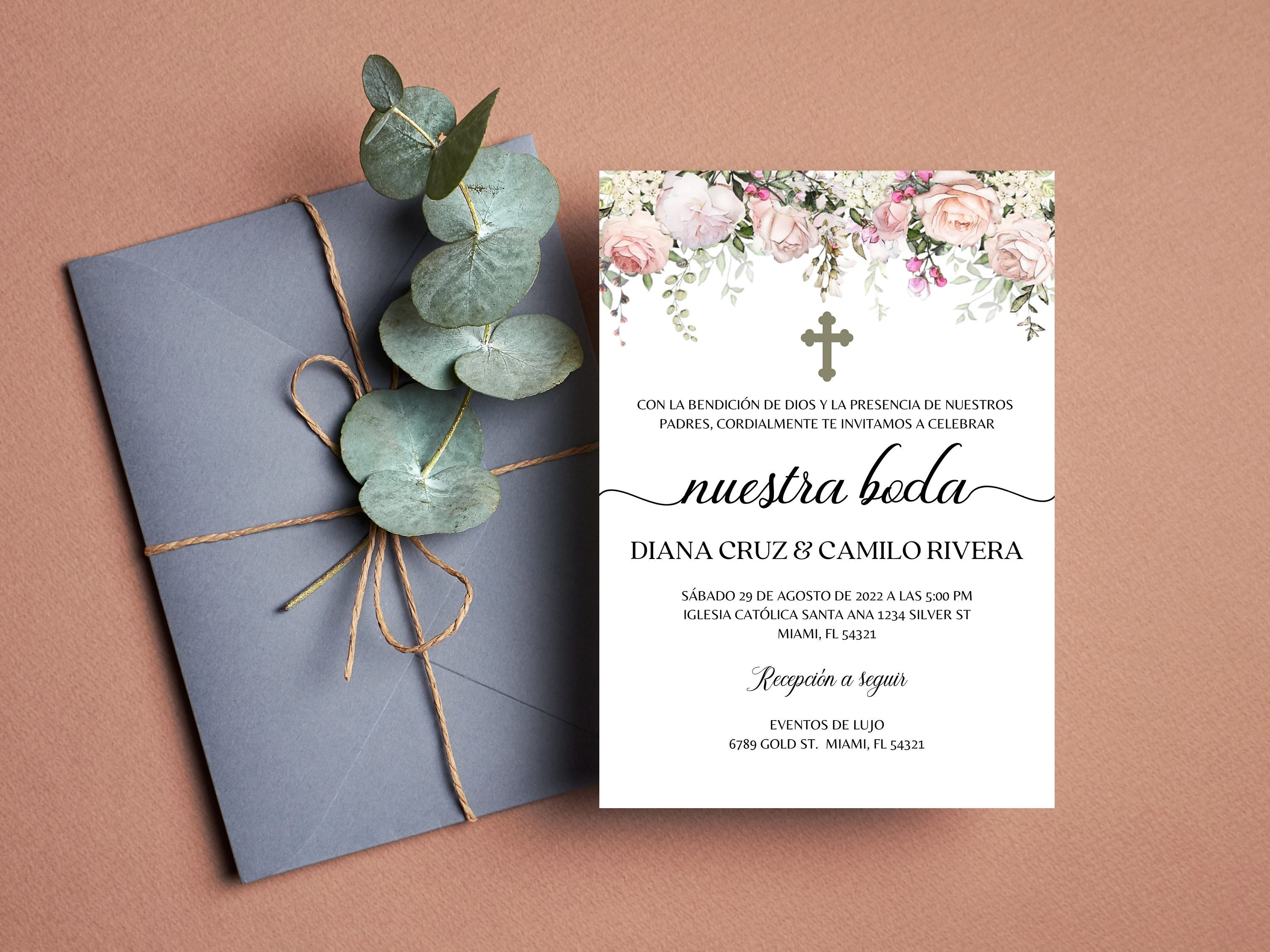 Plantilla de invitación de boda católica española (descarga digital) - Etsy  México, image size:3000x2250