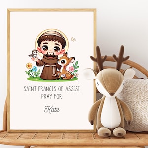 Chibi Saint Francis Of Assisi Custom Name Printable, Personalized St. Francis Of Assisi Wall Decor, Faith Based Print For Kids Room