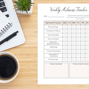 Weekly Holiness Tracker Sheet, Catholic Holiness Tracker Page, Catholic Practices to Look For Sanctity, How To Become a Saint,