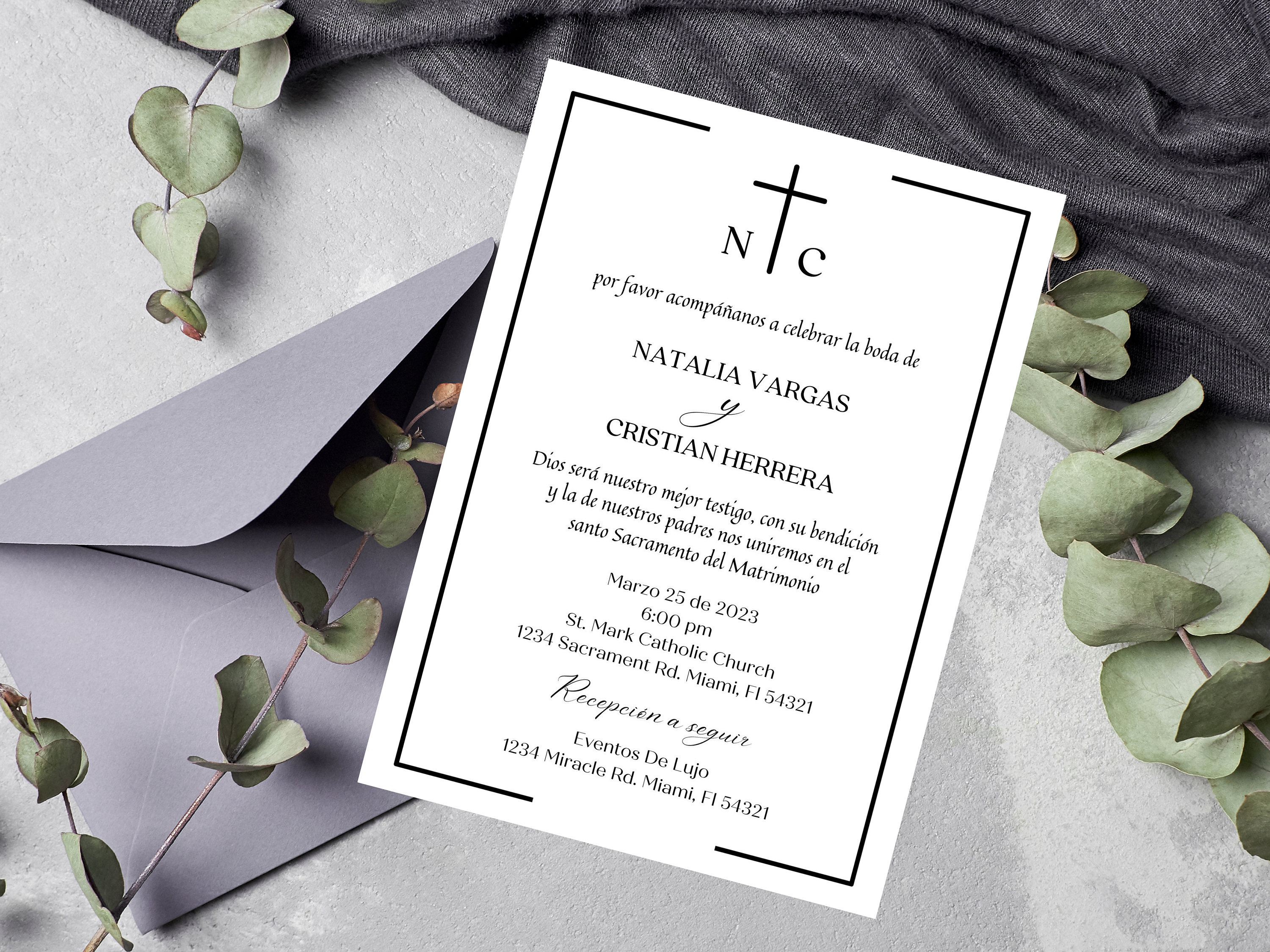 Minimalist Cross Wedding Invitation: Editable Spanish Invite (digital) -  Etsy, image size:3000x2250
