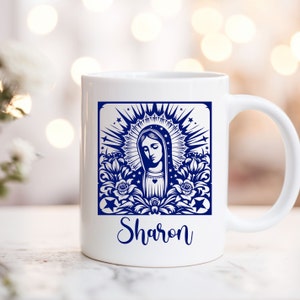 Personalized Virgin Mary Mug, Custom Name Blessed Mother Mug, Custom Catholic Mug, Custom Name Virgin Mary Gift, Blessed Mother Gift