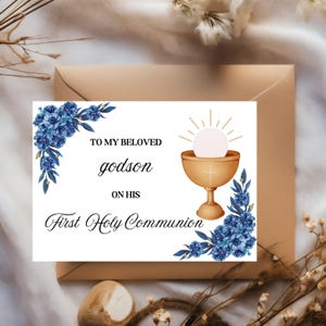 First Holy Communion Greeting Card For a godson, Catholic Sacrament Greeting Card, godson Greeting Card, Printable First Communion Card