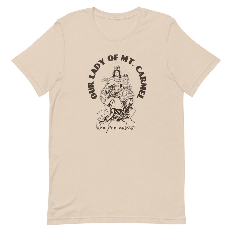 Vår Fru av Karmelberget T-shirt: Katolsk Jungfru Maria T-shirt Soft Cream