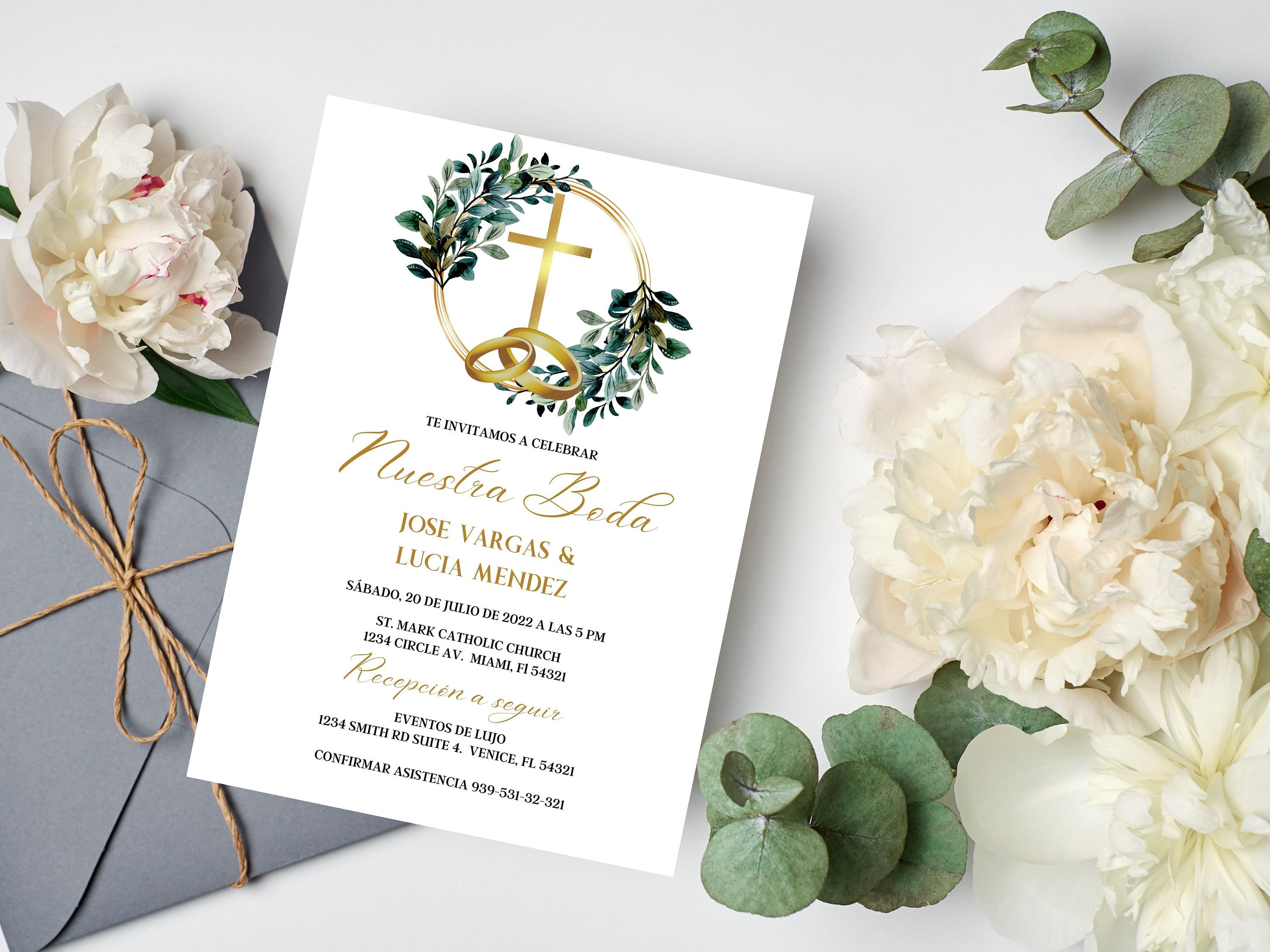 Invitación Boda Editable, Invitación Digital Matrimonio, Boda Católica, Catholic Wedding Spanish Invite, Invitación Digital Boda