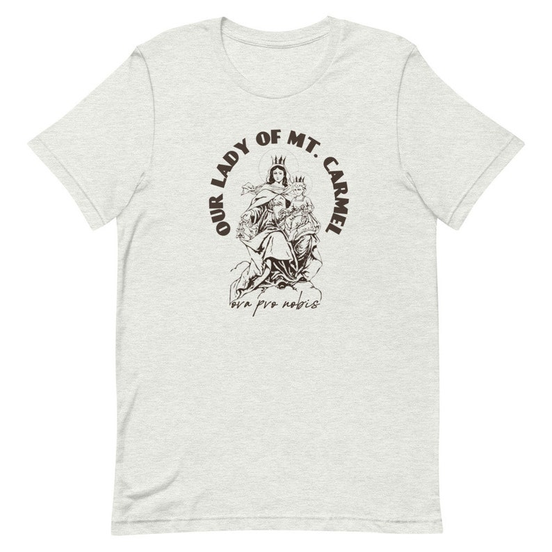 Vår Fru av Karmelberget T-shirt: Katolsk Jungfru Maria T-shirt Ash