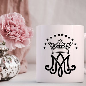 Auspice Maria Coffee Mug, Catholic White Mug, Marian Symbol Mug, Virgin Mary Gifs