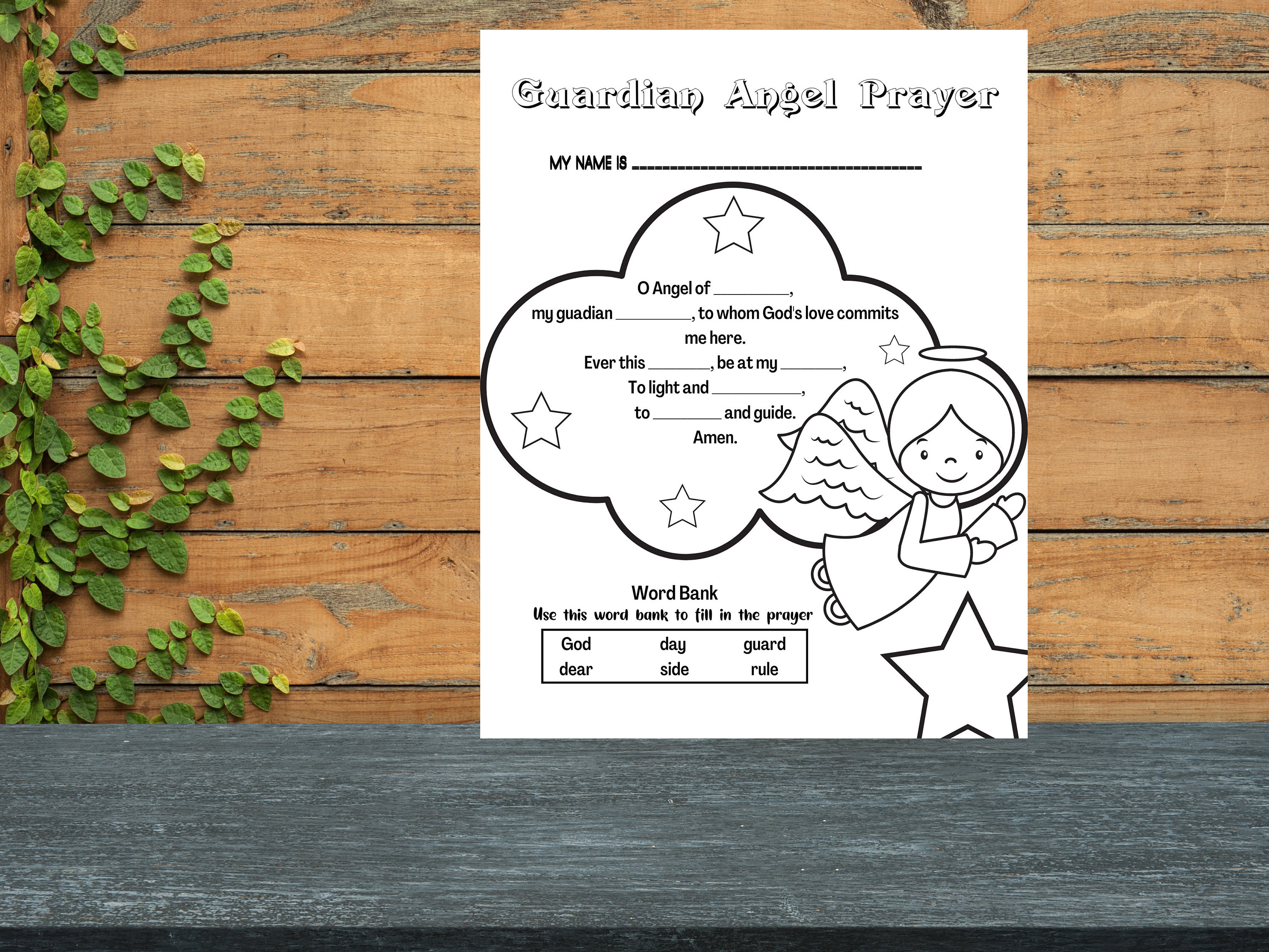 The Guardian Angel Prayer Coloring Page for Kids Catholic - Etsy