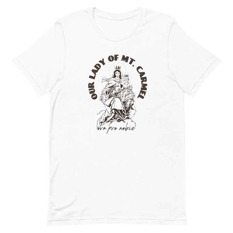 Vår Fru av Karmelberget T-shirt: Katolsk Jungfru Maria T-shirt White
