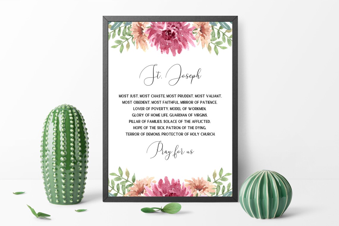 Litany of St. Joseph Printable, 5x7 St. Joseph Print Art, Catholic ...
