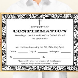 Certificate of Confirmation Template, Sacrament of Confirmation Digital