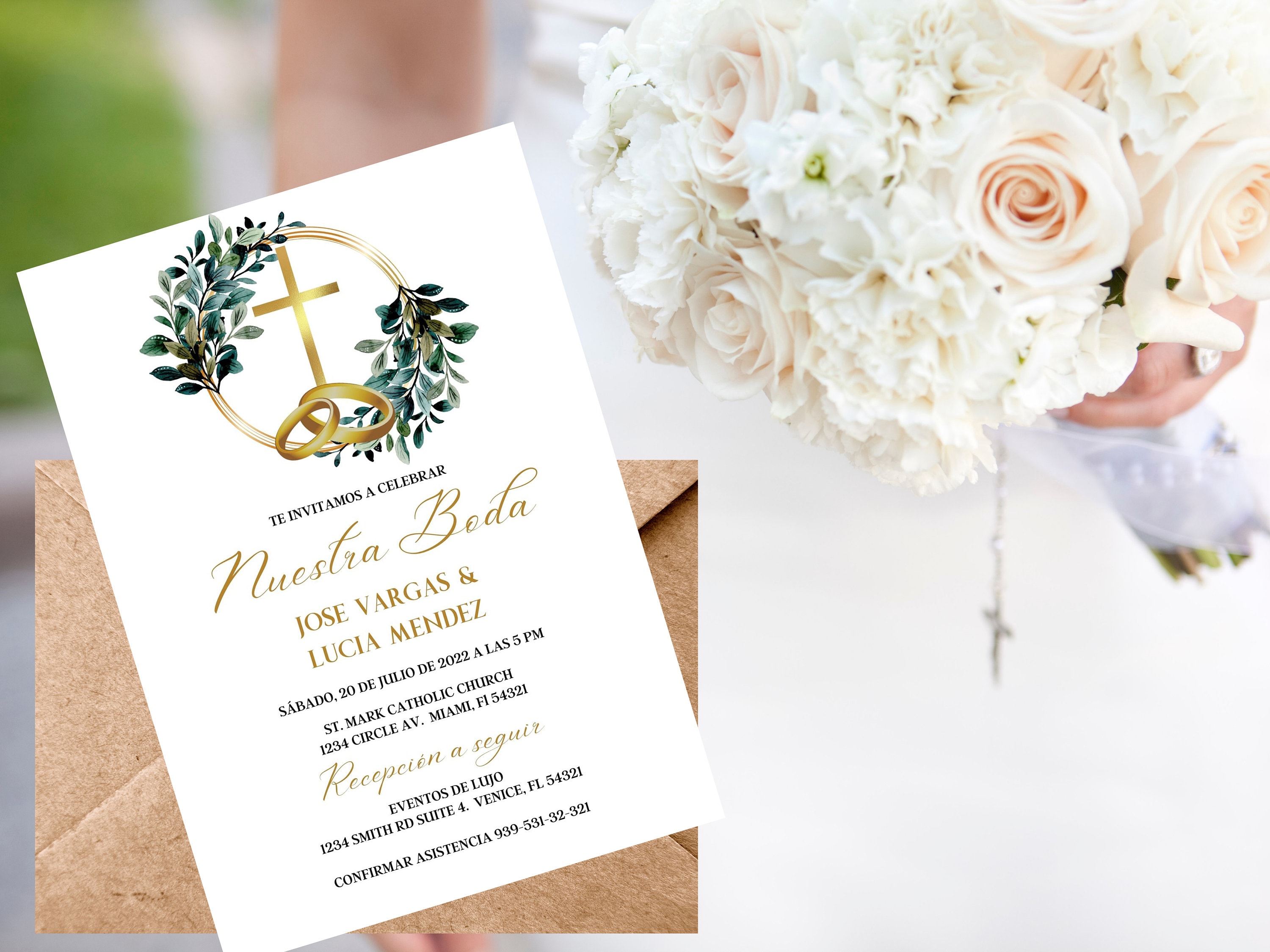 Spanish Catholic Wedding Invitation Template (digital Download) - Etsy, image size:3000x2250