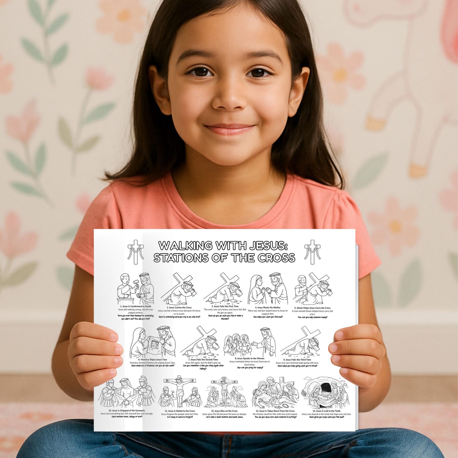 Stations of the Cross Printable for Kids, Holy Week Coloring Activity ...