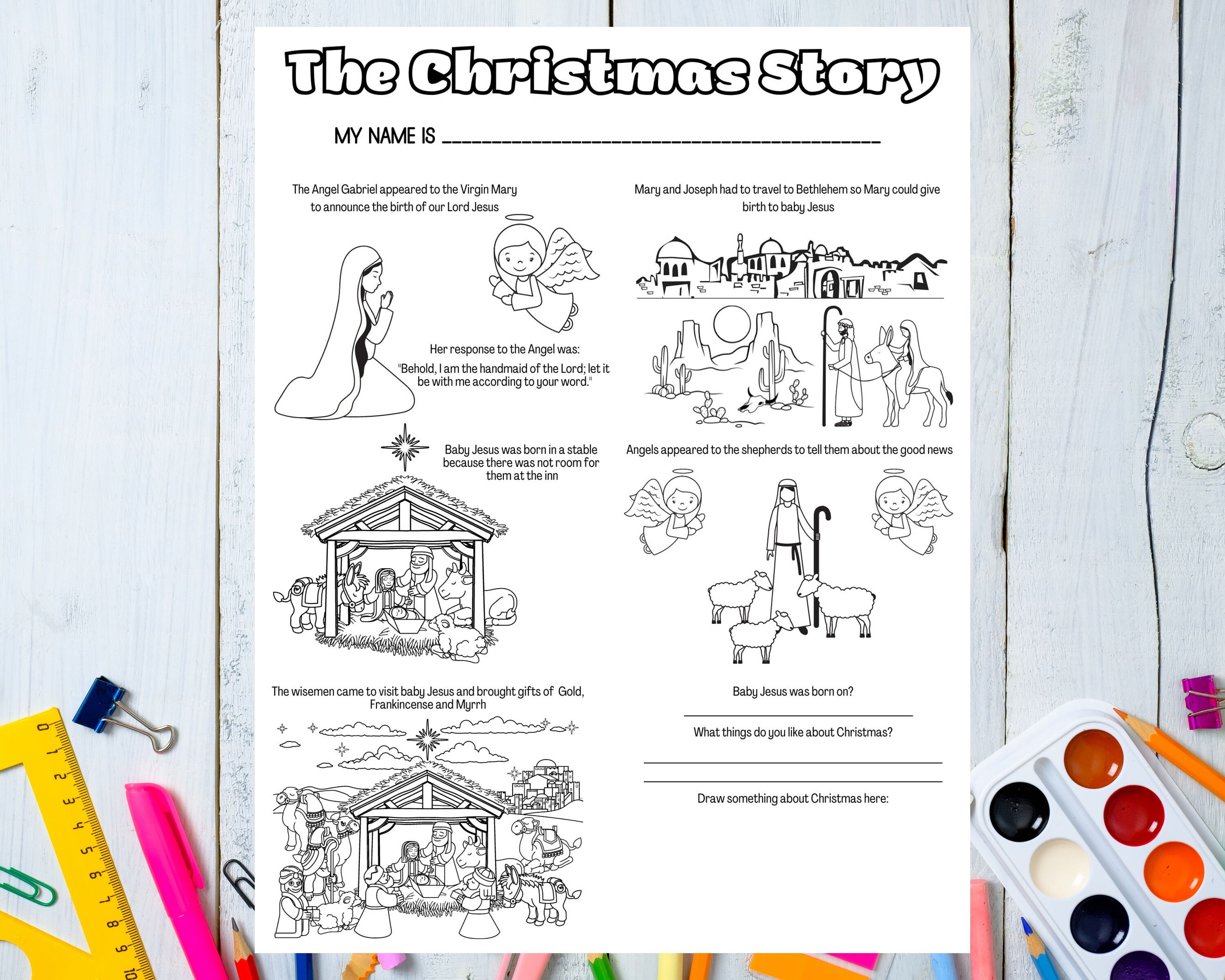 The Christmas Story Coloring Page for Kids Catholic - Etsy