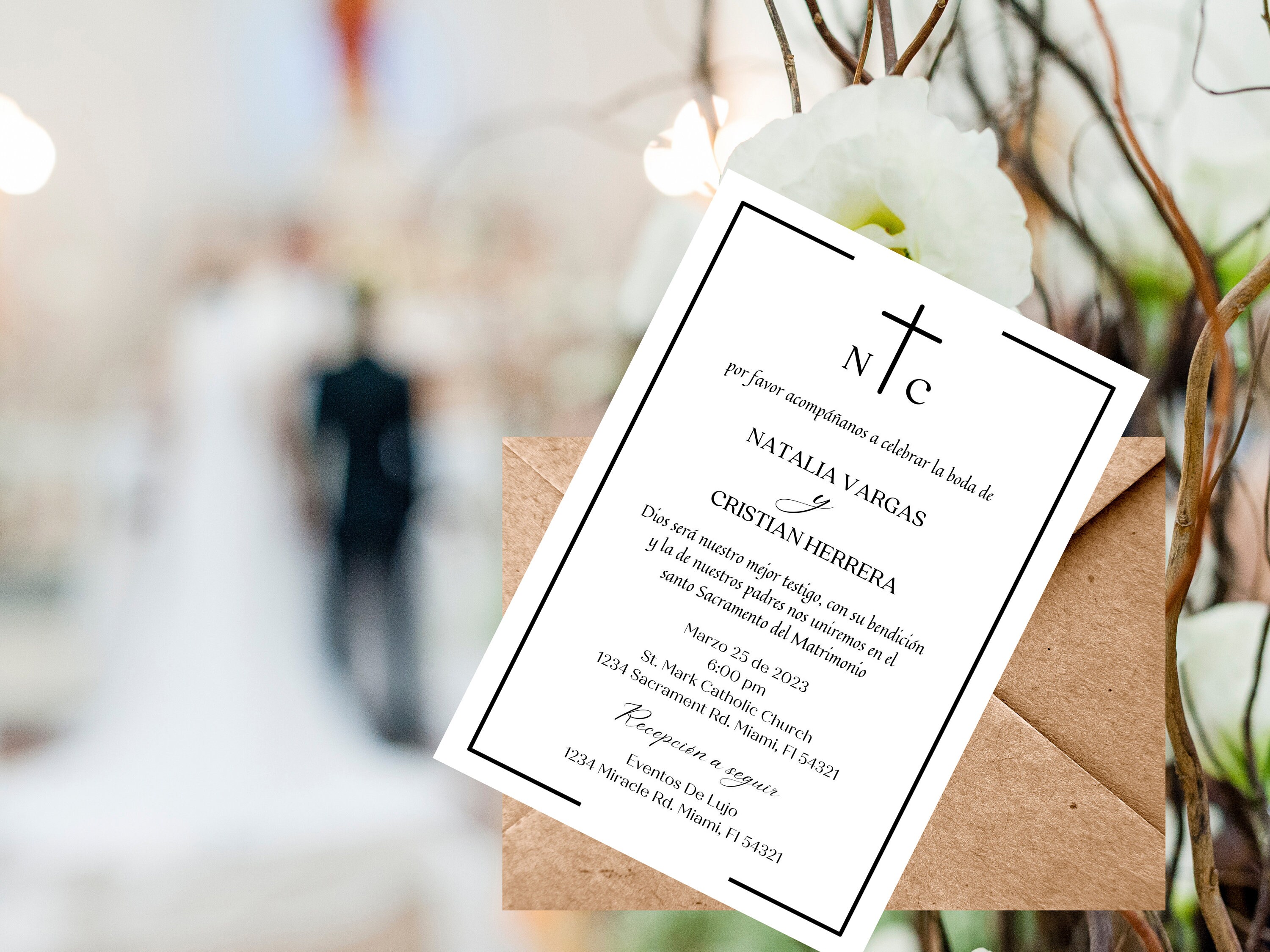 Minimalist Cross Wedding Invitation: Editable Spanish Invite (digital) -  Etsy, image size:3000x2250
