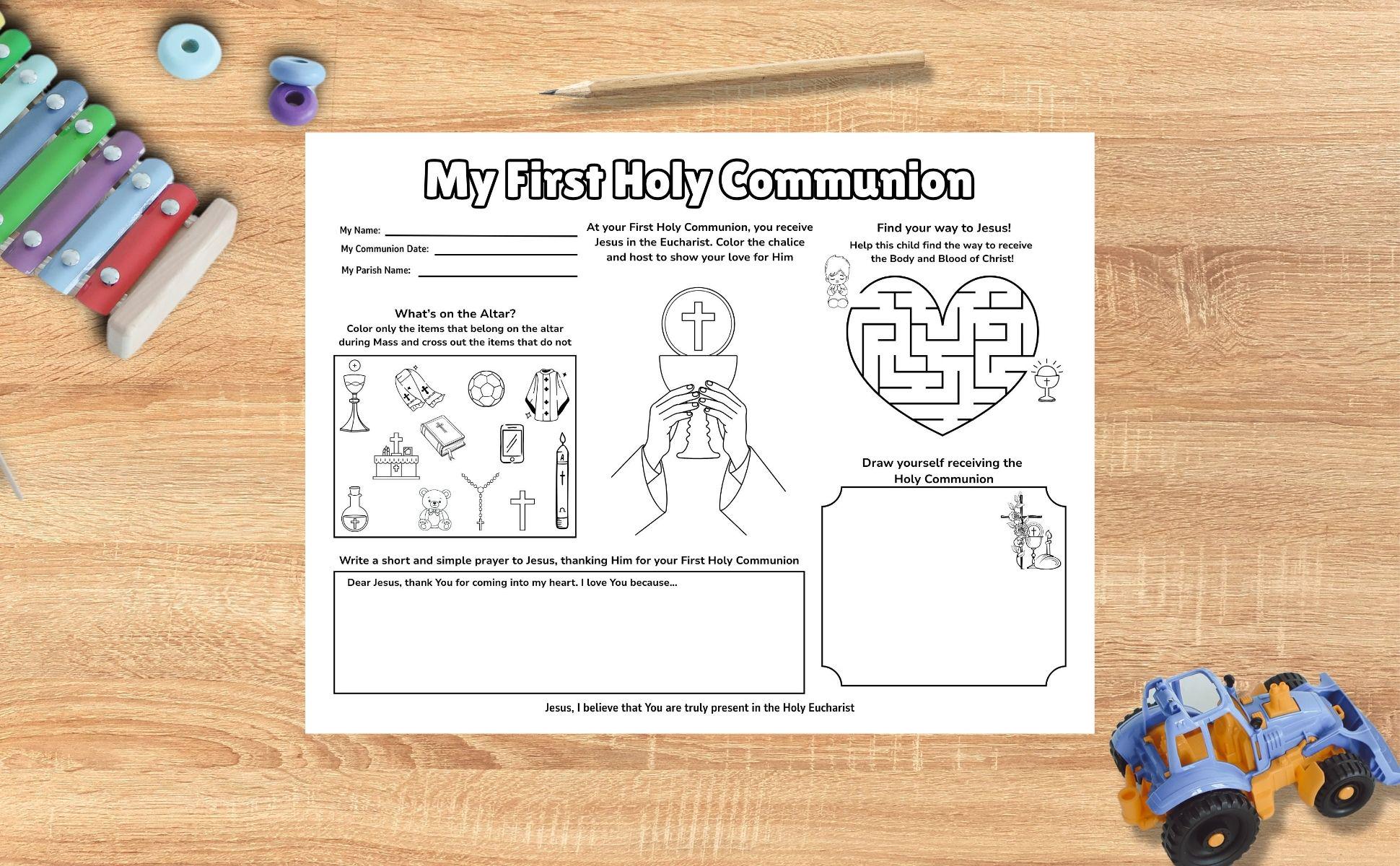 First Holy Communion Activity Sheet, Catholic Worksheet for Kids ...