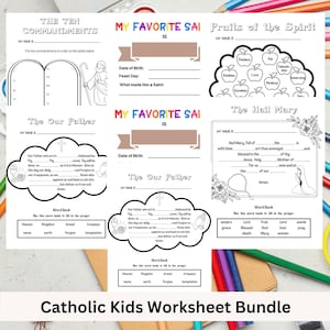 Catholic Worksheets Bundle For Kids, Catholic Activities Bundle For Children, Catholic Homeschool Resources, Catholic Games For Children