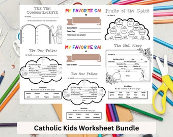 Catholic Worksheets Bundle For Kids, Catholic Activities Bundle For Children, Catholic Homeschool Resources, Catholic Games For Children