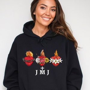 JMJ Hoodie, Jesus Mary and Joseph Hoodie, Catholic Hoodie, Jesus Maria y Jose, Three Hearts of the Holy Family