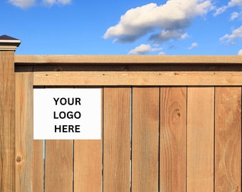 May include: A white sign with black text on a wooden fence. The sign says "YOUR LOGO HERE".