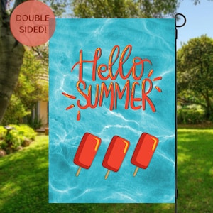 Hello Summer Garden Flag  | Double Sided | Summer Flag |  Yard Display |  Porch Decor | Popsicle  Flag | Welcome Flag  | Water Flag