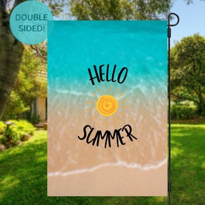 Hello Summer Garden Flag  | Double Sided | Summer Flag |  Yard Display |  Porch Decor | Beach  Flag |Welcome Sign | Welcome Flag |Ocean Flag