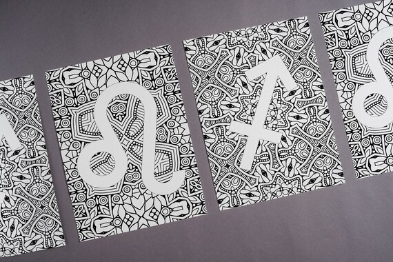 Printable: Zodiac Sign Mandala Coloring Page All 12 Signs - Etsy