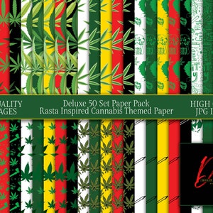 Digitale marihuanapapieren: Rasta-thema. Hoge kwaliteit JPG, Deluxe 50 Pack. Rood, Groen, Gele Kleuren. Wallpapers, Achtergronden, Sublimatie