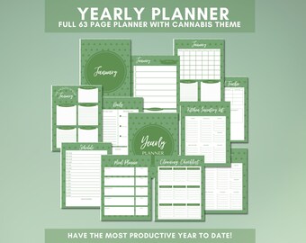 63 Page Marijuana Themed Planner Set. Includes: Habit Tracker, Daily, Monthly, Weekly, Yearly Planner pages. JPG Files. Digital Download.