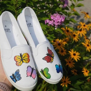 Cute Colorful Butterfly Shoes, Hand painted canvas shoes