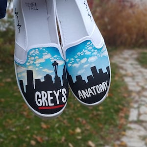 Grey&#39;s Anatomy Painted Canvas Shoes with Meredith Grey, Alex Karev, Derek Shepherd, Cristina Yang, Mark Sloan, and Owen Hunt