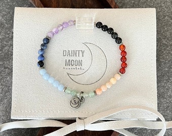 Chakra balancing crystal affirmation bracelet, dainty, gift for friend, genuine gemstones, beautiful beaded, yoga, meditation, reiki, energy