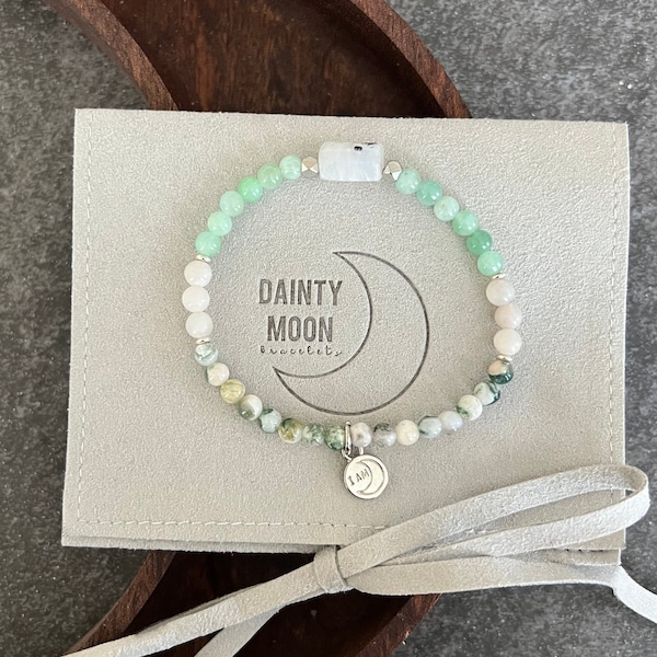 Birth and labor crystal affirmation bracelet, gift, beautiful genuine gemstones, delivery, 4mm 6mm, reiki, mom, doula, midwife, baby