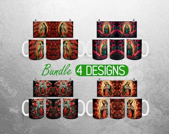 11oz and 15oz Mug Sublimation Design Virgen de Gaudalupe Mug Wrap PNG Lady of Guadalupe Mug Wrap Designs Full Mug Wrap Bundle Coffe Cup PNG