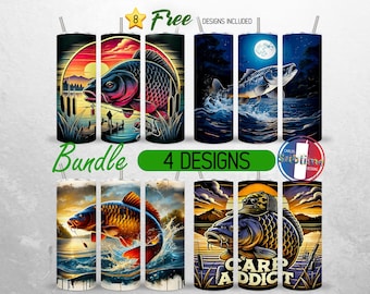 Carp Fishing Tumbler Wrap 20oz Bundle Carp Fish Tumbler PNG 20oz Fisherman Dad Seamless Tumbler Sublimation Designs