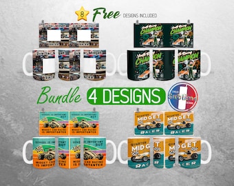Viertel Midget Car Racing Mug Wrap PNG Bundle Kinder Rennauto 11 Unze und 15 Unze Tasse Sublimationsdesign Jungen Sport Autos Mug Wrap Designs Vollbecher