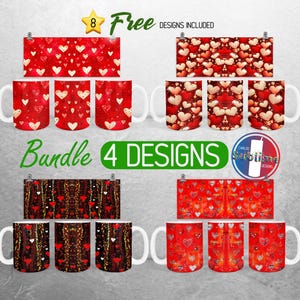 Valentines Day Hearts Mug Wrap Bundle Valentine Hearts Mug PNG Design Love Cupid Full Mug Wrap | 11oz and 15oz Mug Sublimation