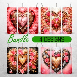 Seamless Heart Valentine Tumbler Wrap Bundle Valentines Day Tumbler PNG Pink Love Tumbler Design +18 FREE 20oz Skinny Tumbler Sublimation