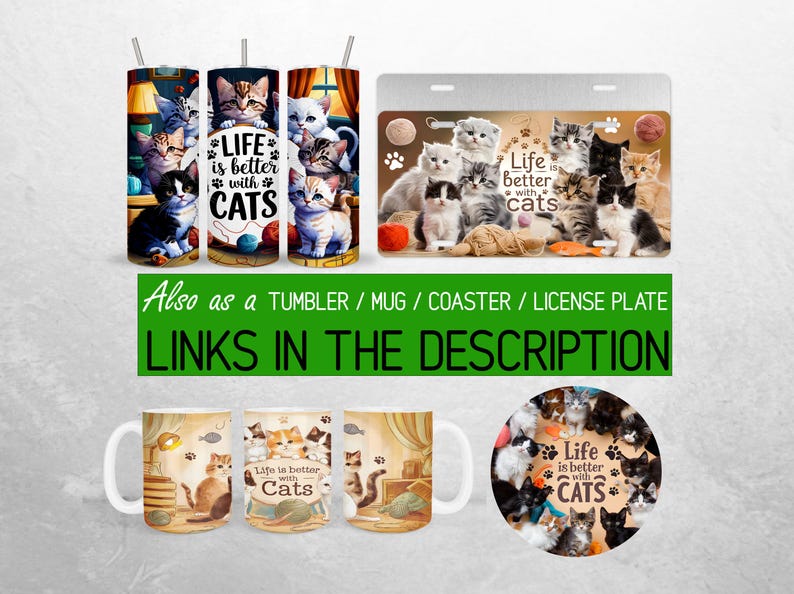 Life is Better With Cats Car Coaster PNG Bundle Cat Lover Coaster Png Sublimation Cute Kitty