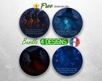 They Didn&#39;t Burn Witches Car Coaster PNG Bundle Witchy Vibes Coaster Sublimation Designs Feminist Womans Rights Car Coaster Designs