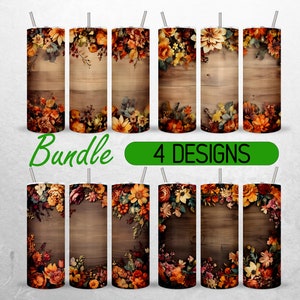 Fall Flowers Tumbler Wrap Autumn Fall Tumbler Wrap Boho Flower PNG Bundle Sublimation Add Name + 18 FREE Tumbler Designs 20oz Full Tumbler
