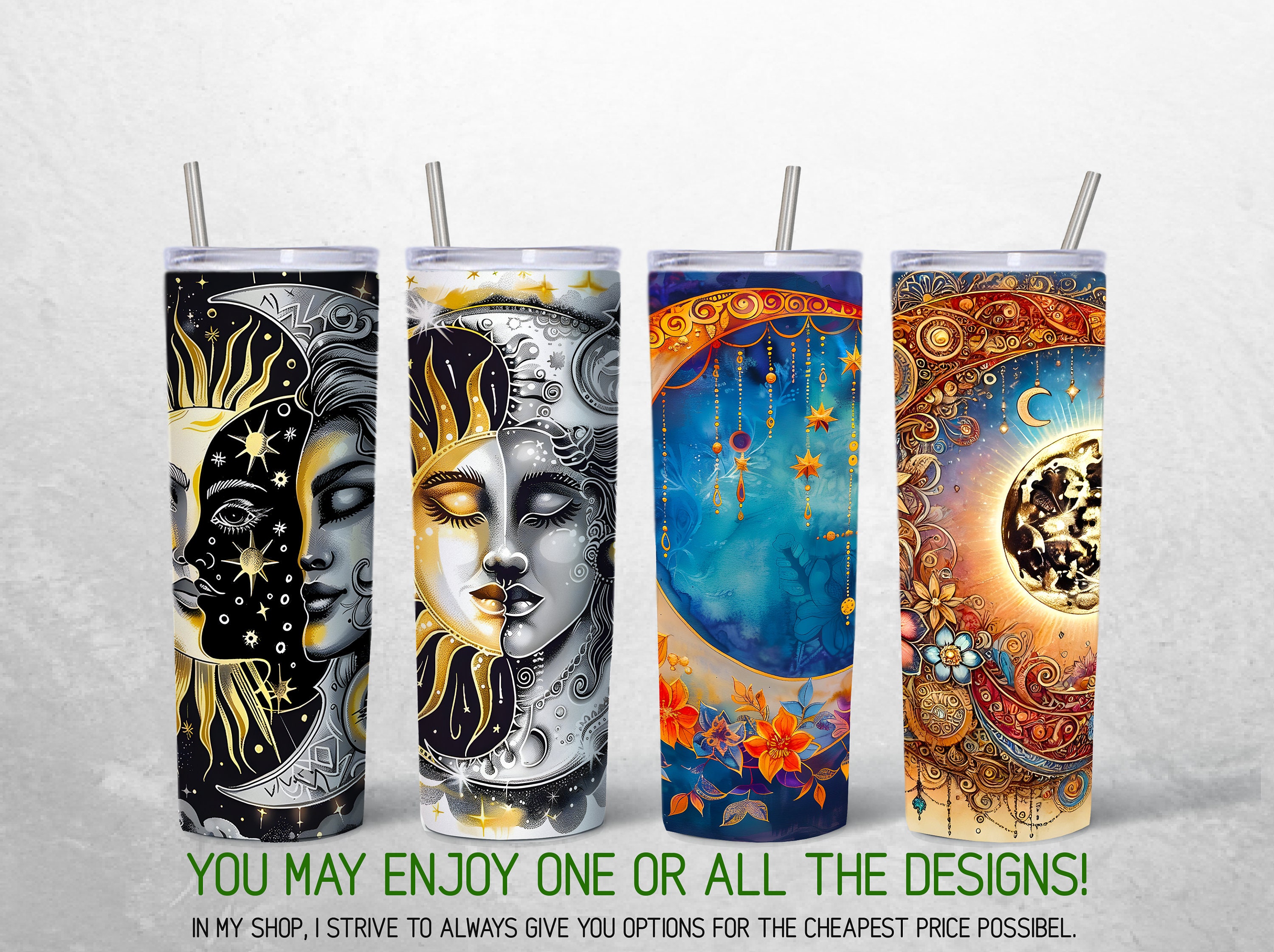 Seamless Sun and Moon Tumbler Wrap Bundle Boho Celestial 20oz Tumbler ...