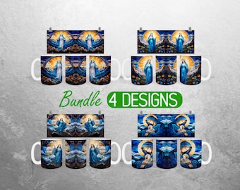 Stained Glass  11oz and 15oz Mug Sublimation Design Virgin Mary Mug Wrap PNG Religious Christian Mug Wrap Designs Full Mug Wrap Bundle PNG