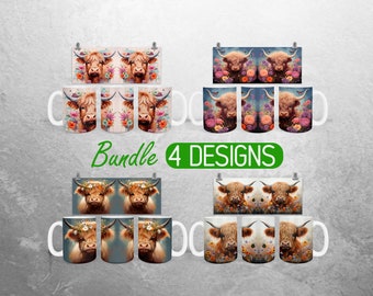 Baby Highland Cow 11oz and 15oz Mug Sublimation Design Floral Highland Cow Mug Wrap PNG Cute Cow Mug Wrap Designs Full Mug Wrap Bundle Cup