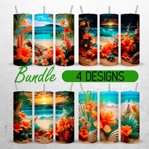 3D Hawaiian Beach Tumbler Wrap Floral Hawaii Tumbler PNG Ocean Seashell Tumbler Design Bundle + 18 KOSTENLOSER 20 Unzen Skinny Tumbler Sublimation PNG