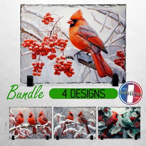 Weihnachtskardinäle Schiefer PNG | Cardinals Birds Slate File Bundle Designs | Weihnachten PNG für Schiefer | Winter Dye Sublimationsrechteck