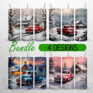 3D Cute Christmas Truck Cozy Home Snow, 20oz Tumbler Sublimation Design, Straight Tapered Tumbler Wrap, Instant PNG Digital Download