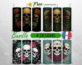 Spooky Skeleton Tumbler Wrap 20oz Bundle Halloween Skull Tumbler PNG Scary Gothic Roses  20oz Seamless Sublimation Design