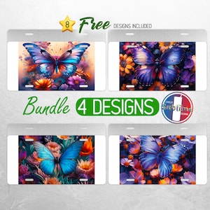 Colorful Butterfly License Plate PNG Floral Butterflies License Plate Design Insect Flower Car License Plate Sublimation Bundle