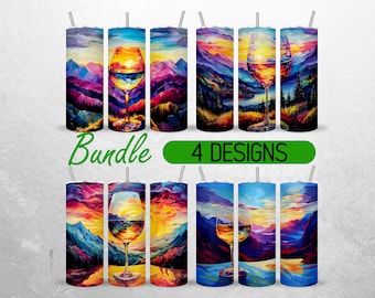 Vibrant Wine Glass Tumbler Wrap Mountains Wine Tumbler PNG Landscape Outdoor Tumbler Design Bundle +18 FREE 20oz Skinny Tumbler Sublimation
