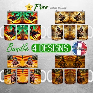 Western Rodeo Bull Mug Wrap Bundle American Cowboy Mug PNG Design Bull Rider USA Full Mug Wrap | 11oz and 15oz Mug Sublimation